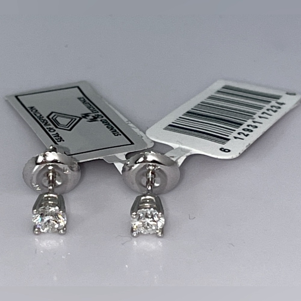 NWT Solid 14K White Gold NATURAL Round Cut Diamond Screw Back Stud Earrings
